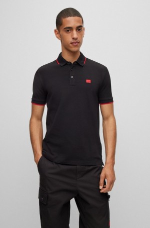 Camisa Polo Hugo Boss Algodon-piqué Slim-fit With Logo Label Hombre Negros | 31258-EYRX