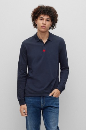 Camisa Polo Hugo Boss Algodon-piqué Slim-fit With Logo Label Hombre Azules Oscuro | 90583-TOVZ