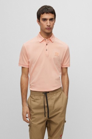 Camisa Polo Hugo Boss Algodon-piqué Slim-fit With Logo Badge Hombre Rojos Claro | 92475-ERWQ