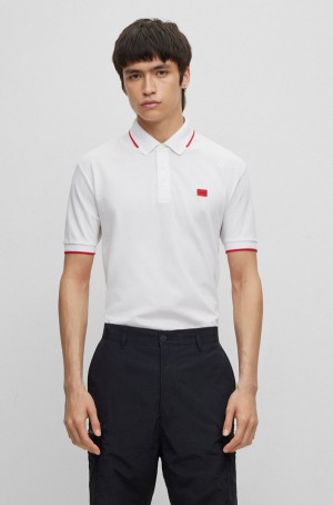 Camisa Polo Hugo Boss Algodon-piqué Slim-fit With Logo Label Hombre Blancos | 34591-QYIN