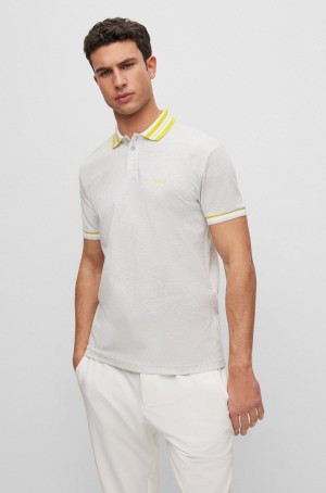 Camisa Polo Hugo Boss Algodon-piqué With Acanalado A Rayas Trims Hombre Grises Claro | 57846-ZYBG