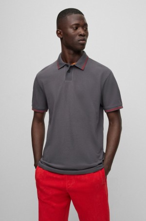 Camisa Polo Hugo Boss Algodon-piqué With Contrast Details Hombre Grises Oscuro | 08214-RKHS