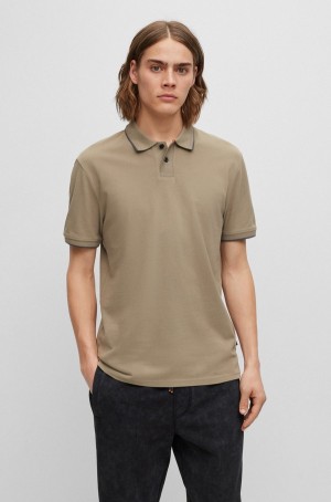 Camisa Polo Hugo Boss Algodon-piqué With Contrast Details Hombre Kaki | 60852-KTVG