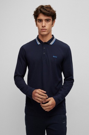Camisa Polo Hugo Boss Algodon-piqué With Collar Detailing Hombre Azules Oscuro | 15692-NZSD