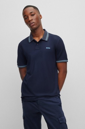 Camisa Polo Hugo Boss Algodon-piqué With Logo Print Hombre Azules Oscuro | 92567-BVWF