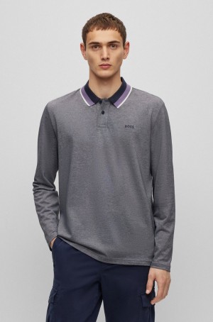 Camisa Polo Hugo Boss Algodon-piqué With Logo Print Hombre Azules Oscuro | 98521-QSDA