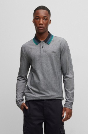 Camisa Polo Hugo Boss Algodon-piqué With Logo Print Hombre Grises Oscuro | 67032-ZPXJ