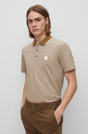 Camisa Polo Hugo Boss Algodon-piqué With Logo Badge Hombre Marrom Claro | 72135-QLEY