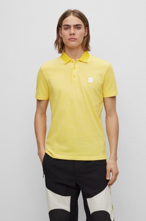 Camisa Polo Hugo Boss Algodon-piqué With Logo Badge Hombre Amarillos Claro | 50293-GVCA