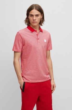 Camisa Polo Hugo Boss Algodon-piqué With Logo Badge Hombre Rojos | 43682-HPJC