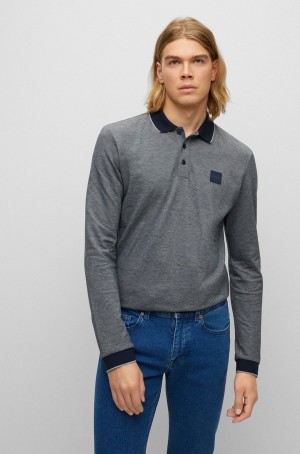 Camisa Polo Hugo Boss Algodon-piqué With Logo Badge Hombre Azules Oscuro | 75420-LNKZ