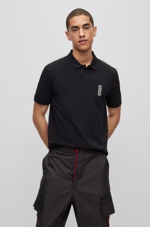 Camisa Polo Hugo Boss Algodon-piqué With Marker-inspired Logo Hombre Negros | 32546-RYGT