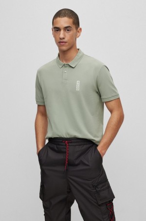 Camisa Polo Hugo Boss Algodon-piqué With Marker-inspired Logo Hombre Verdes | 03754-IHNS