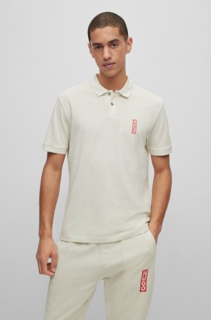 Camisa Polo Hugo Boss Algodon-piqué With Marker-inspired Logo Hombre Beige Claro | 79053-ZMLK