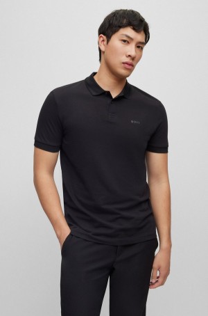 Camisa Polo Hugo Boss Algodon-piqué With Tonal Logo Hombre Negros | 50849-UYQW