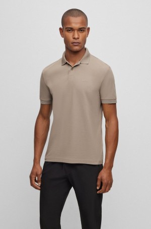 Camisa Polo Hugo Boss Algodon-piqué With Tonal Logo Hombre Marrom Claro | 30586-ZYMK