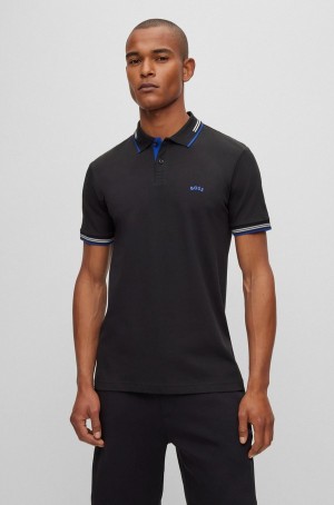 Camisa Polo Hugo Boss Curved-logo Slim-fit In Stretch-cotton Piqué Hombre Negros | 82467-CEXI