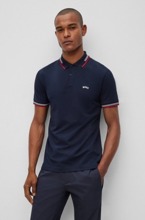 Camisa Polo Hugo Boss Curved-logo Slim-fit In Stretch-cotton Piqué Hombre Azules Oscuro | 85109-XCTO