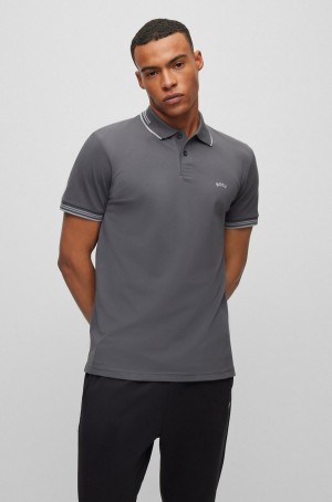 Camisa Polo Hugo Boss Curved-logo Slim-fit In Stretch-cotton Piqué Hombre Grises Oscuro | 41386-ZHEC