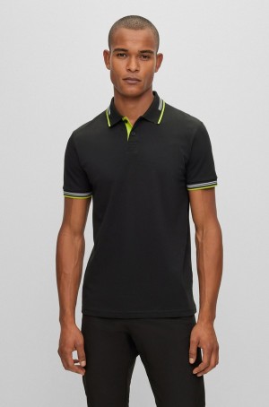 Camisa Polo Hugo Boss Curved-logo Slim-fit In Stretch-cotton Piqué Hombre Negros | 50349-FBMT