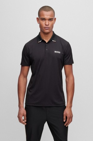 Camisa Polo Hugo Boss Drop-needle With Contrast Logos Hombre Negros | 92671-ALMX