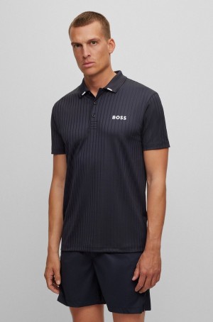 Camisa Polo Hugo Boss Drop-needle With Contrast Logos Hombre Azules Oscuro | 35624-WEJT