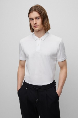 Camisa Polo Hugo Boss Interlock-cotton Slim-fit With Jacquard Stripes Hombre Blancos | 45210-XPCA