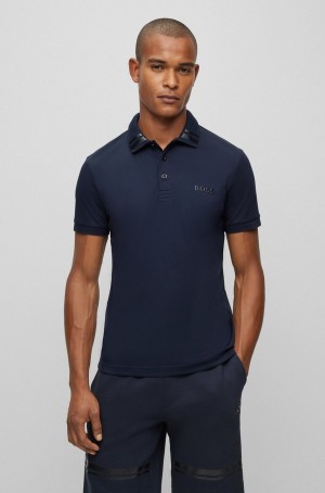Camisa Polo Hugo Boss Interlock-cotton Slim-fit With Foil-print Details Hombre Azules Oscuro | 75143-KMTL