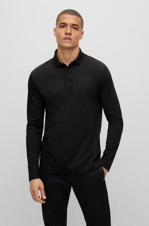 Camisa Polo Hugo Boss Interlock-cotton With Tonal Logo Hombre Negros | 02978-YKPR