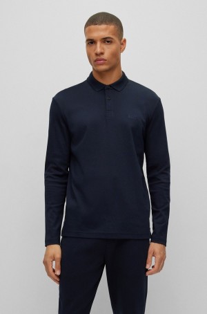 Camisa Polo Hugo Boss Interlock-cotton With Tonal Logo Hombre Azules Oscuro | 08563-ZXBV