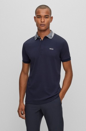 Camisa Polo Hugo Boss Interlock-cotton With Embroidered Logo Hombre Azules Oscuro | 65820-CPYJ