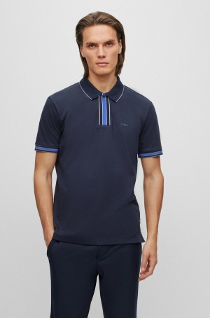 Camisa Polo Hugo Boss Interlock-cotton With Contrast Tipping Hombre Azules Oscuro | 24308-DAZQ