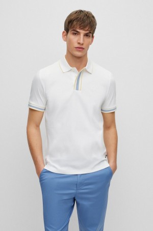 Camisa Polo Hugo Boss Interlock-cotton With Contrast Tipping Hombre Blancos | 72485-LDHV
