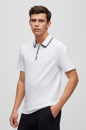 Camisa Polo Hugo Boss Interlock-cotton With A Rayas Details Hombre Blancos | 87149-LJRB