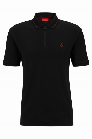 Camisa Polo Hugo Boss Interlock-cotton With Stacked Logo Hombre Negros | 02398-LKMH