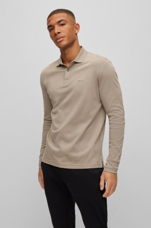 Camisa Polo Hugo Boss Interlock-cotton With Tonal Logo Hombre Beige | 43521-GZRD