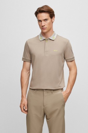Camisa Polo Hugo Boss Interlock-cotton With Embroidered Logo Hombre Beige | 15394-WBSI
