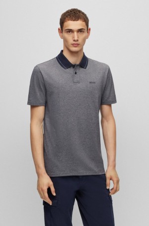 Camisa Polo Hugo Boss Logo-print In Oxford Algodon Piqué Hombre Grises | 89657-WOMC