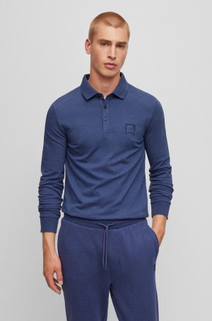 Camisa Polo Hugo Boss Long-sleeved Slim-fit With Logo Patch Hombre Azules Oscuro | 41597-XRUG