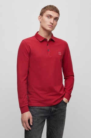 Camisa Polo Hugo Boss Long-sleeved Slim-fit With Logo Patch Hombre Rojos | 54306-VKIY