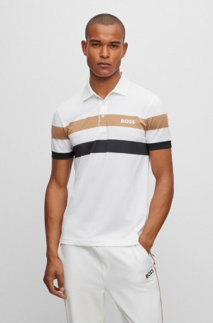 Camisa Polo Hugo Boss Matteo Berrettini Slim-fit A Rayas Hombre Blancos | 73480-TSHN