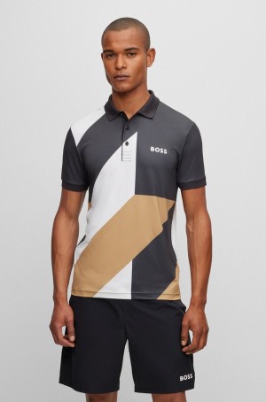Camisa Polo Hugo Boss Matteo Berrettini Slim-fit With Pattern Hombre Negros | 54823-TGIC