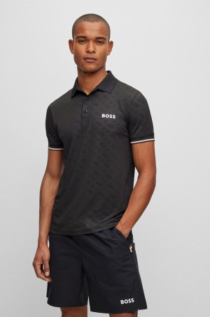 Camisa Polo Hugo Boss Matteo Berrettini Slim-fit With Monograms Hombre Negros | 41529-JHCD