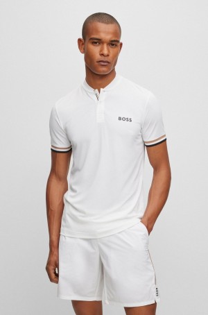 Camisa Polo Hugo Boss Matteo Berrettini Slim-fit With Stripes Hombre Blancos | 25617-SRGU
