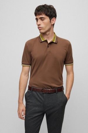 Camisa Polo Hugo Boss Mercerised-cotton With Contrast Tipping Hombre Marrom | 79652-QNGV