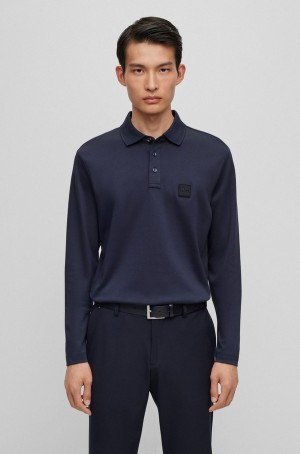 Camisa Polo Hugo Boss Mercerised-cotton With Logo Patch Hombre Azules Oscuro | 41902-CPGY