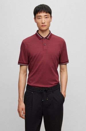 Camisa Polo Hugo Boss Mercerised-cotton With Contrast Tipping Hombre Rojos Oscuro | 04271-QLNM