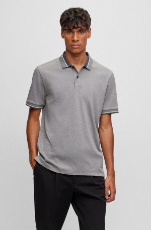 Camisa Polo Hugo Boss Mercerised-cotton With Contrast Tipping Hombre Grises | 09267-WNEF