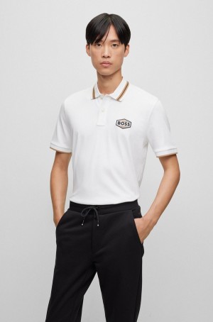 Camisa Polo Hugo Boss Mercerised-cotton With Logo Badge Hombre Blancos | 85926-RUFL