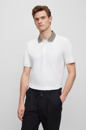 Camisa Polo Hugo Boss Mercerised-cotton With Houndstooth Collar Hombre Blancos | 28179-YNRT